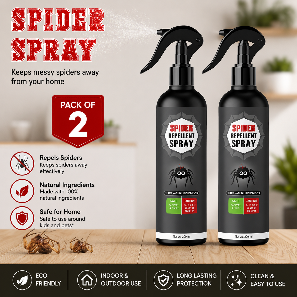 Spi-der Repellent Spray - Natural, Vegan & Eco-Friendly PACK OF 2