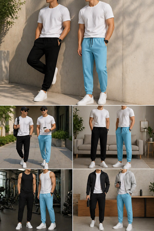 (Pack of 2) Sky Blue & Black Track Pants | Regular Fit with Drawstring & Zipper Pockets, Quick-Dry | Ideal for Everyday Casual Use, Sportswear | Pack of 2
