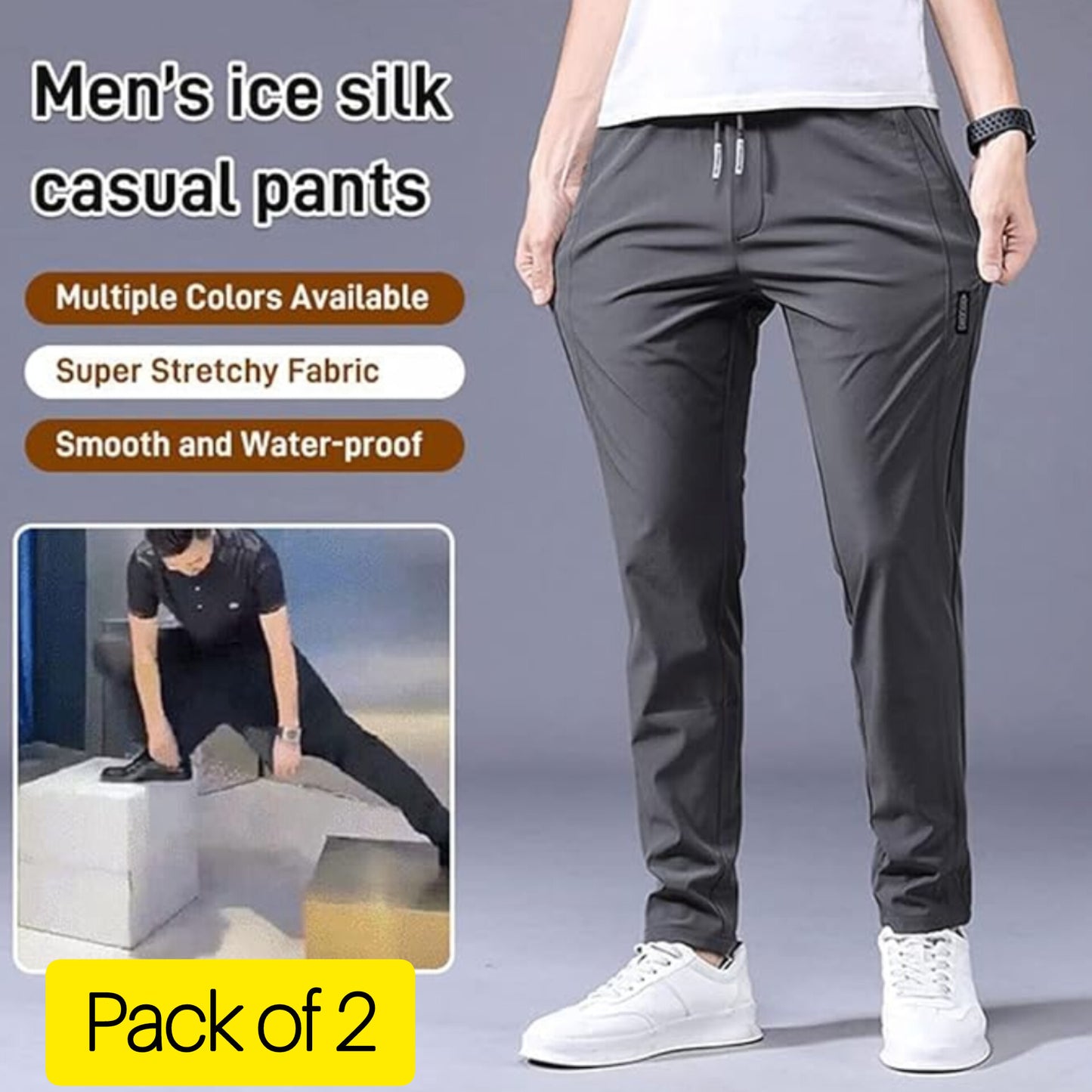 (Pack of 2) Men’s Lycra Stretchable Track Pants | Regular Fit with Drawstring & Zipper Pockets, Quick-Dry | Ideal for Everyday Casual Use, Sportswear | Pack of 2