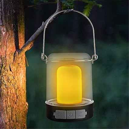 Rechargeable Camping Lantern with Power Bank, 3 Light Modes (White/Warm/Flame)