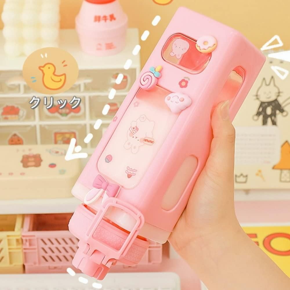 700ml Kawaii Water Bottle with Lid and Straw( pack of 1) assorted colors
