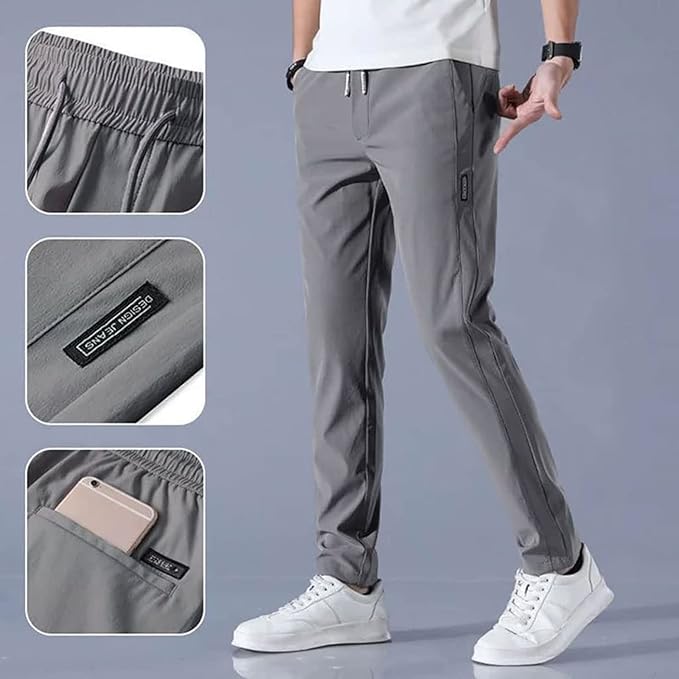 (Pack of 2) Men’s Lycra Stretchable Track Pants | Regular Fit with Drawstring & Zipper Pockets, Quick-Dry | Ideal for Everyday Casual Use, Sportswear | Pack of 2