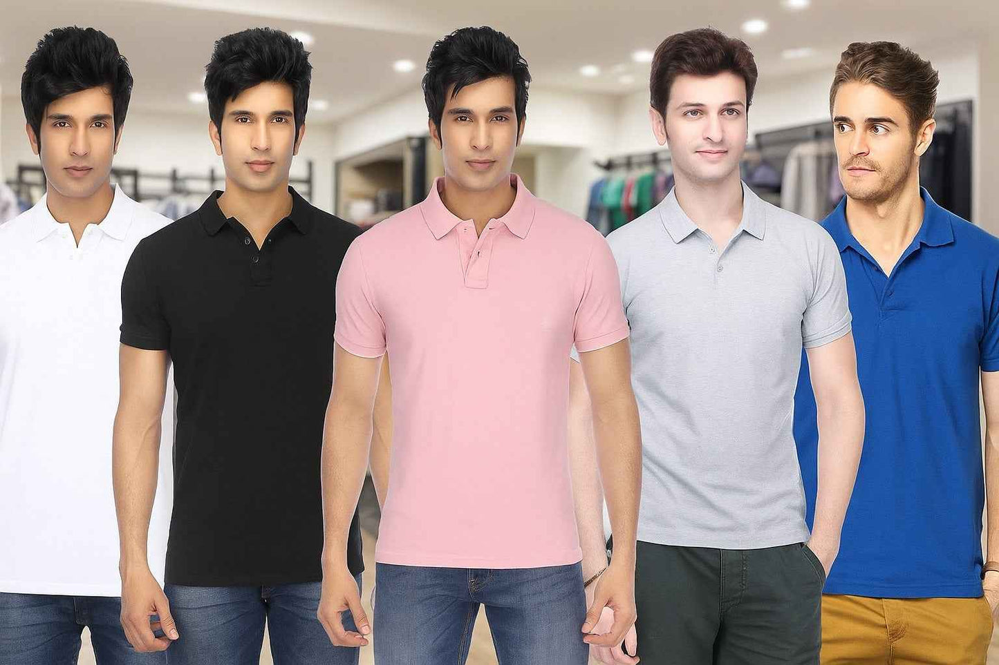 Polo T-shirt White Black Pink Grey Royal Blue Pack Of 5
