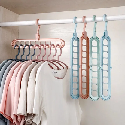 (Pack of 10) Hanger-Plastic Multi-Functional Adjustable & Folding Clothes Hanger | Portable Anti-Slip For Storage + Garment Drying | Multicolor, Pack Of 10