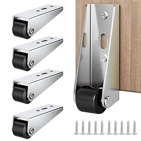 [Pack of 4] Support Wheel for Wooden Door, Furniture | Metal L-Shaped Side Mount Silent Rubber Rolling Wheels [Pack of 4]