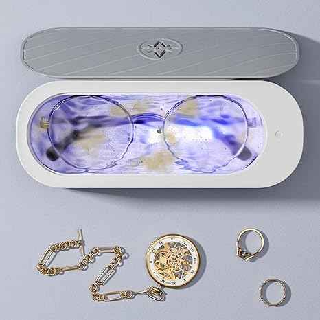 Portable and Rechargeable Professional Ultrasonic Machine for Jewelry Cleaning, Stainless Steel Tank for Eye Glasses, Watches, Rings, Necklaces, Razors, Denture