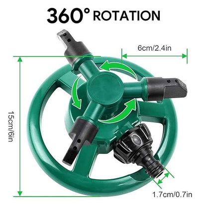 SS Automatic 360° Lawn Sprinkler 3 Arm 4 Nozzle for Watering Garden Plants/Pipe Hose Irrigation Yard Water Sprayer