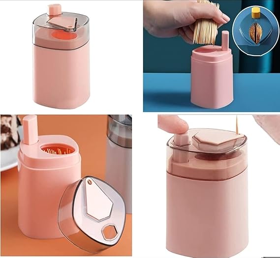Premium Automatic Toothpick Dispenser, Push-On Square Retractable Holder, Portable Container for Home, Kitchen and Restaurant (RANDOM COLOR)