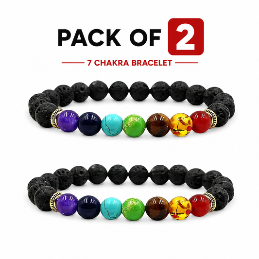 7 Chakra Bracelet Lava Stone for Chakra Healing Pack Of 2
