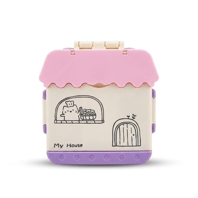 House Shape Kids Lunch Box with 4 Compartments and Carry Handle