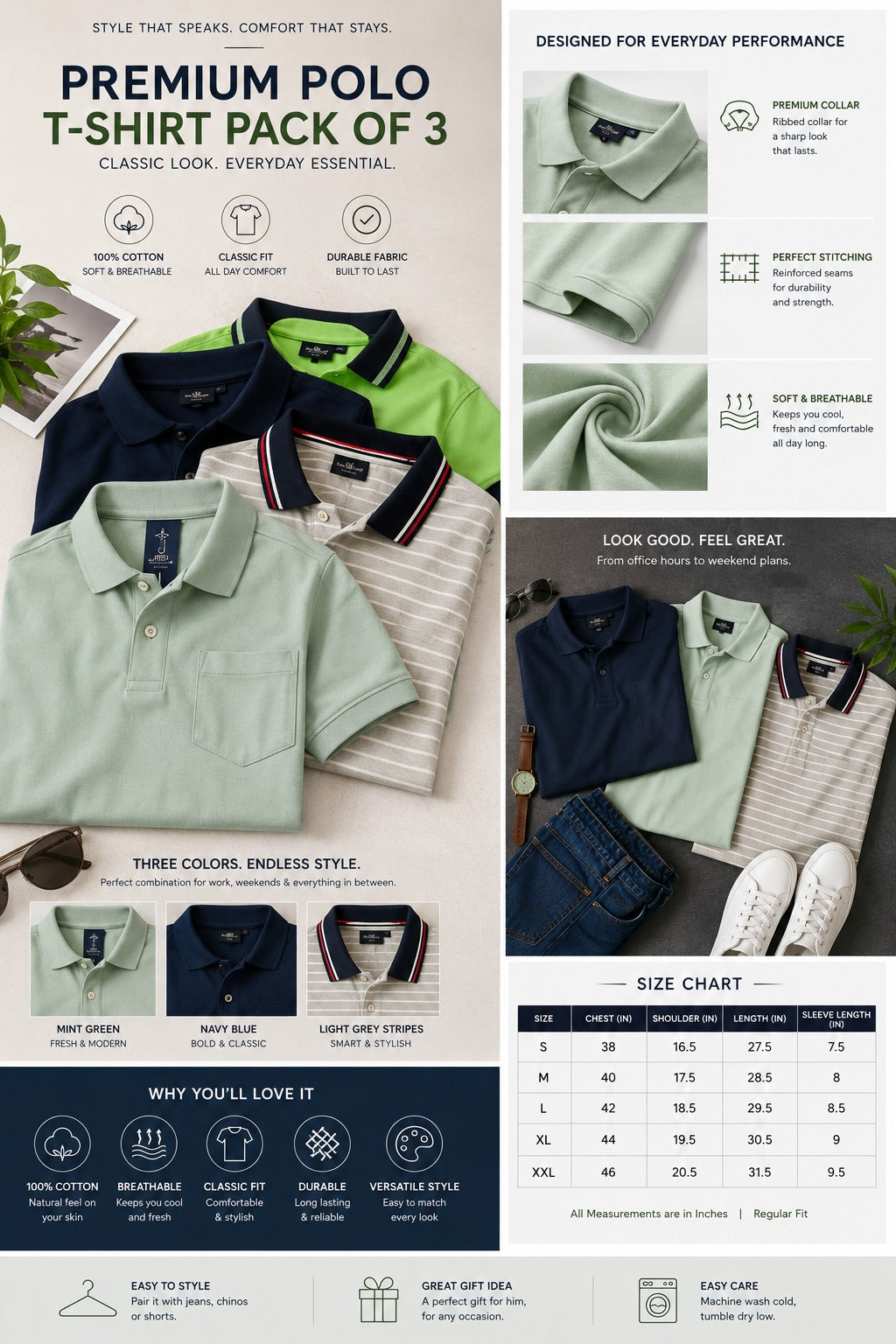 Muticoloured Poly Cotton Polo T-Shirts (Pack of 4)