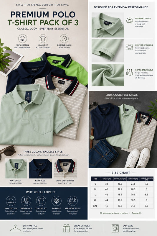 Muticoloured Poly Cotton Polo T-Shirts (Pack of 4)