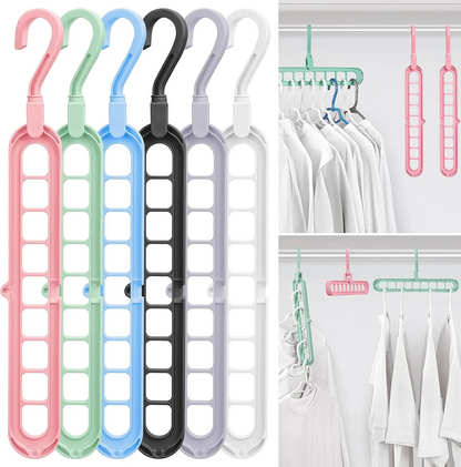 (Pack of 10) Hanger-Plastic Multi-Functional Adjustable & Folding Clothes Hanger | Portable Anti-Slip For Storage + Garment Drying | Multicolor, Pack Of 10