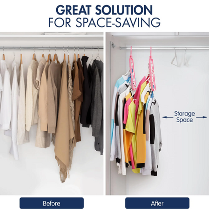 (Pack of 10) Hanger-Plastic Multi-Functional Adjustable & Folding Clothes Hanger | Portable Anti-Slip For Storage + Garment Drying | Multicolor, Pack Of 10