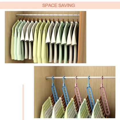 (Pack of 10) Hanger-Plastic Multi-Functional Adjustable & Folding Clothes Hanger | Portable Anti-Slip For Storage + Garment Drying | Multicolor, Pack Of 10