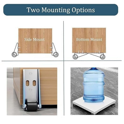 [Pack of 4] Support Wheel for Wooden Door, Furniture | Metal L-Shaped Side Mount Silent Rubber Rolling Wheels [Pack of 4]