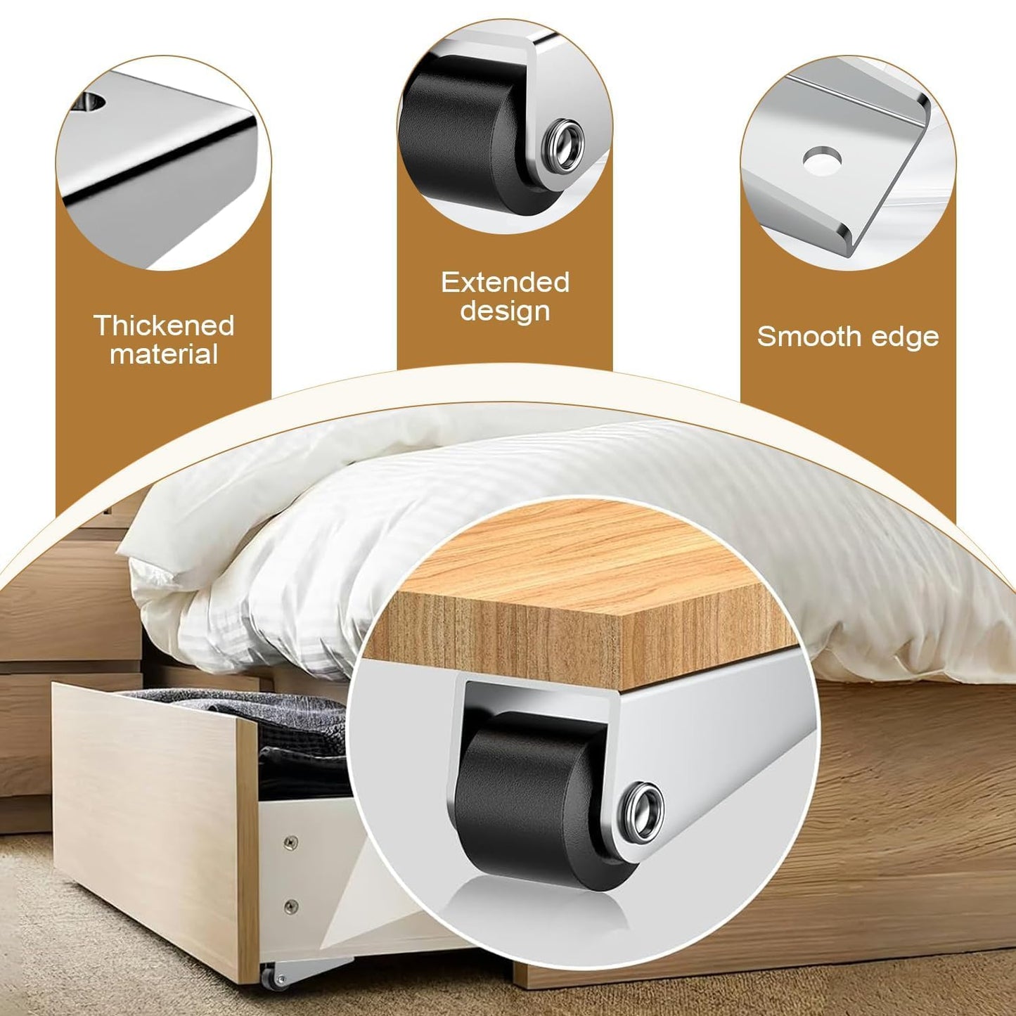 [Pack of 4] Support Wheel for Wooden Door, Furniture | Metal L-Shaped Side Mount Silent Rubber Rolling Wheels [Pack of 4]