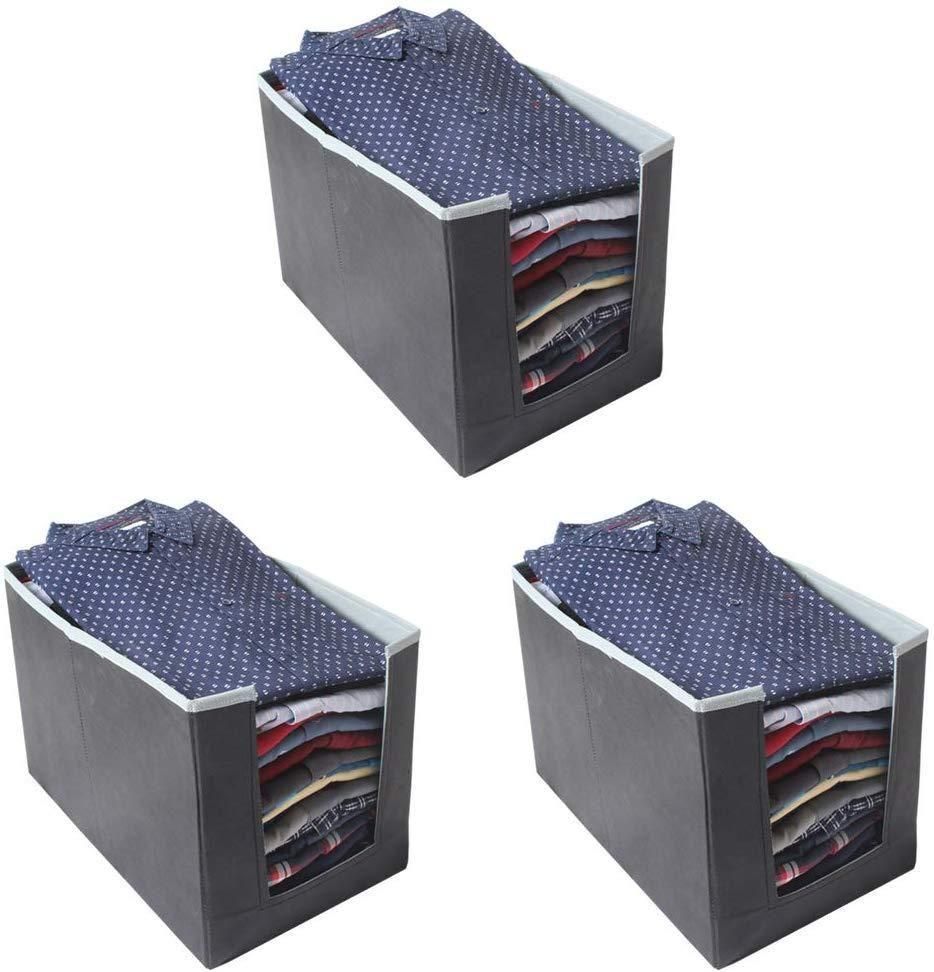 Foldable Cloth Organizer For Cloth Storage | Shirts, Pants, Jeans | Non-Woven Foldable Cloth Organizer (Pack of 3/Pack of 2)