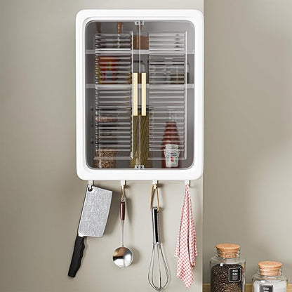 Wall Mounted Bathroom Cabinet Organizer with Doors, Organiser Without Drill, Hooks & Shelves