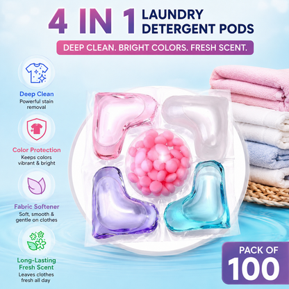 4 in 1 Laundry Detergent Pods | Deep Clean, Color Protection, Fabric Softener & Long-Lasting Fresh Scent (PACK OF 100)