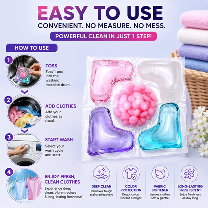 4 in 1 Laundry Detergent Pods | Deep Clean, Color Protection, Fabric Softener & Long-Lasting Fresh Scent (PACK OF 100)