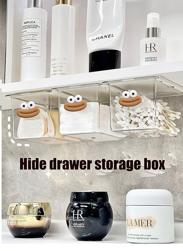 House of Quirk Mini Drawer Storage Box - Transparent Cartoon Bathroom Cabinet with Drawer Shelf (Set of 2)
