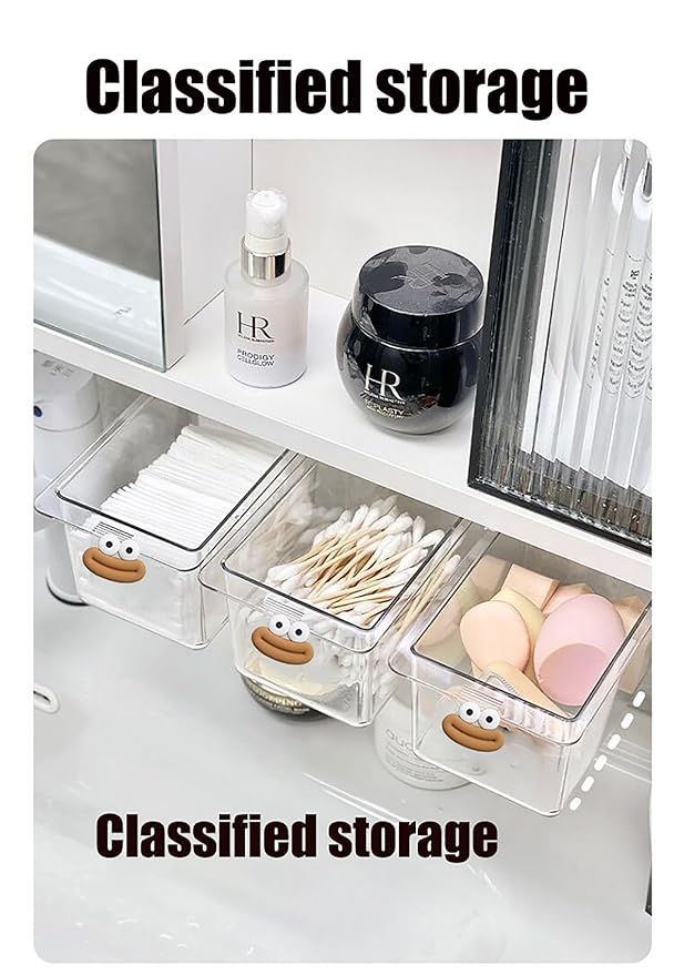 House of Quirk Mini Drawer Storage Box - Transparent Cartoon Bathroom Cabinet with Drawer Shelf (Set of 2)