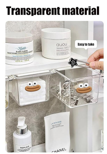 House of Quirk Mini Drawer Storage Box - Transparent Cartoon Bathroom Cabinet with Drawer Shelf (Set of 2)