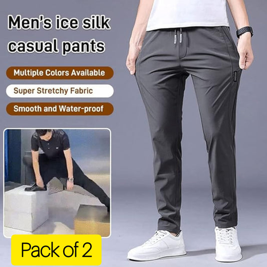 (Pack of 2) Men’s Lycra Stretchable Track Pants | Regular Fit with Drawstring & Zipper Pockets, Quick-Dry | Ideal for Everyday Casual Use, Sportswear | Pack of 2