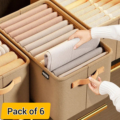 (Pack of 6) Foldable Storage Organizer Set for All Clothes type | Closet Organizer | Cloth Stackers Set, beige (Pack of 6)