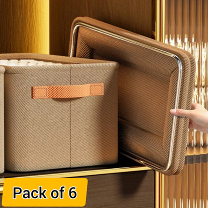 (Pack of 6) Foldable Storage Organizer Set for All Clothes type | Closet Organizer | Cloth Stackers Set, beige (Pack of 6)