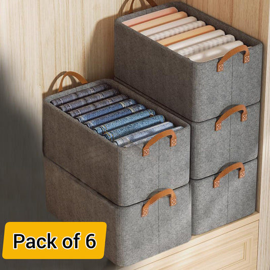 (Pack of 6) Foldable Storage Organizer Set for All Clothes type | Closet Organizer | Cloth Stackers Set, beige (Pack of 6)