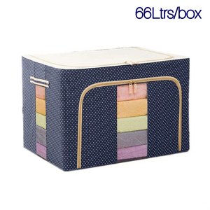 [Pack of 3/6] Cloth & Storage Organiser Box | Extra Large 66L | Water-Resistant Fabric with Zipper & Metallic Support Rods | Foldable Clothes Storage for Bedroom & Wardrobe [Pack of 9/18]