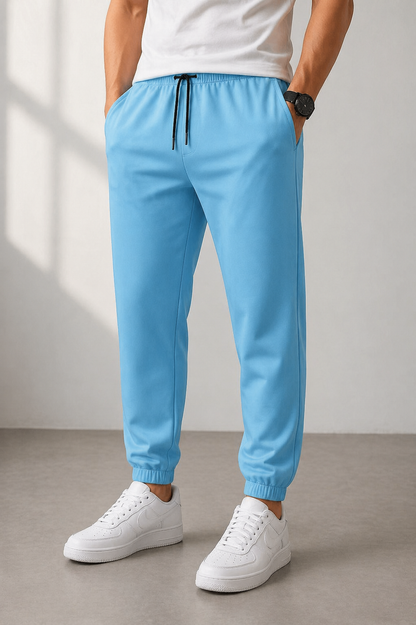 (Pack of 2) Sky Blue & Black Track Pants | Regular Fit with Drawstring & Zipper Pockets, Quick-Dry | Ideal for Everyday Casual Use, Sportswear | Pack of 2