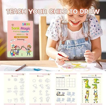 Magic Calligraphy Copybook Set Writing Tool for Kids (4 BOOKS,1 PEN, 1 GRIP, 10 REFILL)
