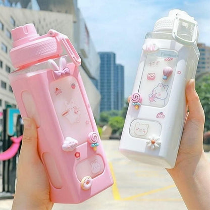 700ml Kawaii Water Bottle with Lid and Straw( pack of 1) assorted  colors