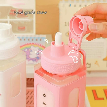 700ml Kawaii Water Bottle with Lid and Straw( pack of 1) assorted  colors