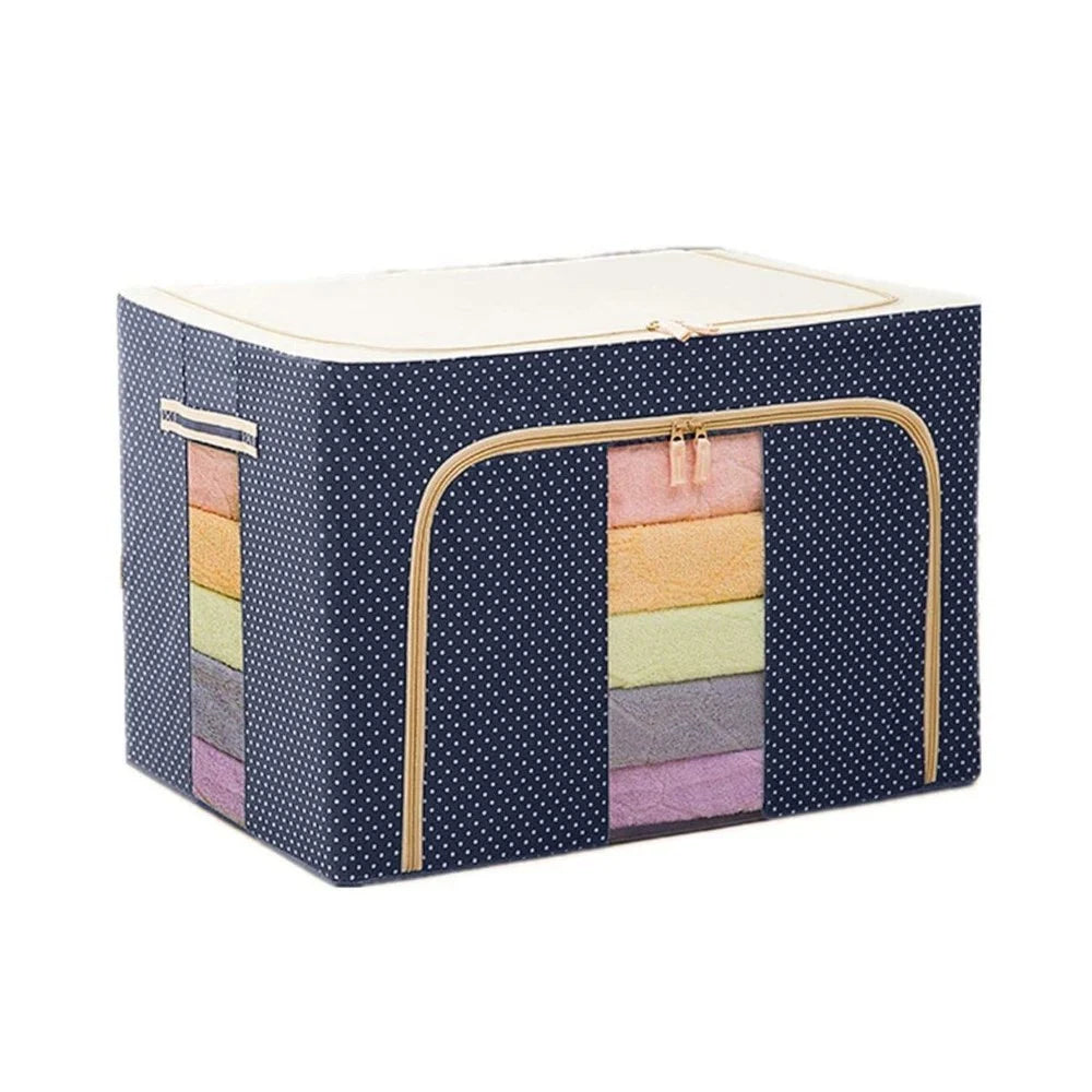 [Pack of 3/6] Cloth & Storage Organiser Box | Extra Large 66L | Water-Resistant Fabric with Zipper & Metallic Support Rods | Foldable Clothes Storage for Bedroom & Wardrobe [Pack of 9/18]