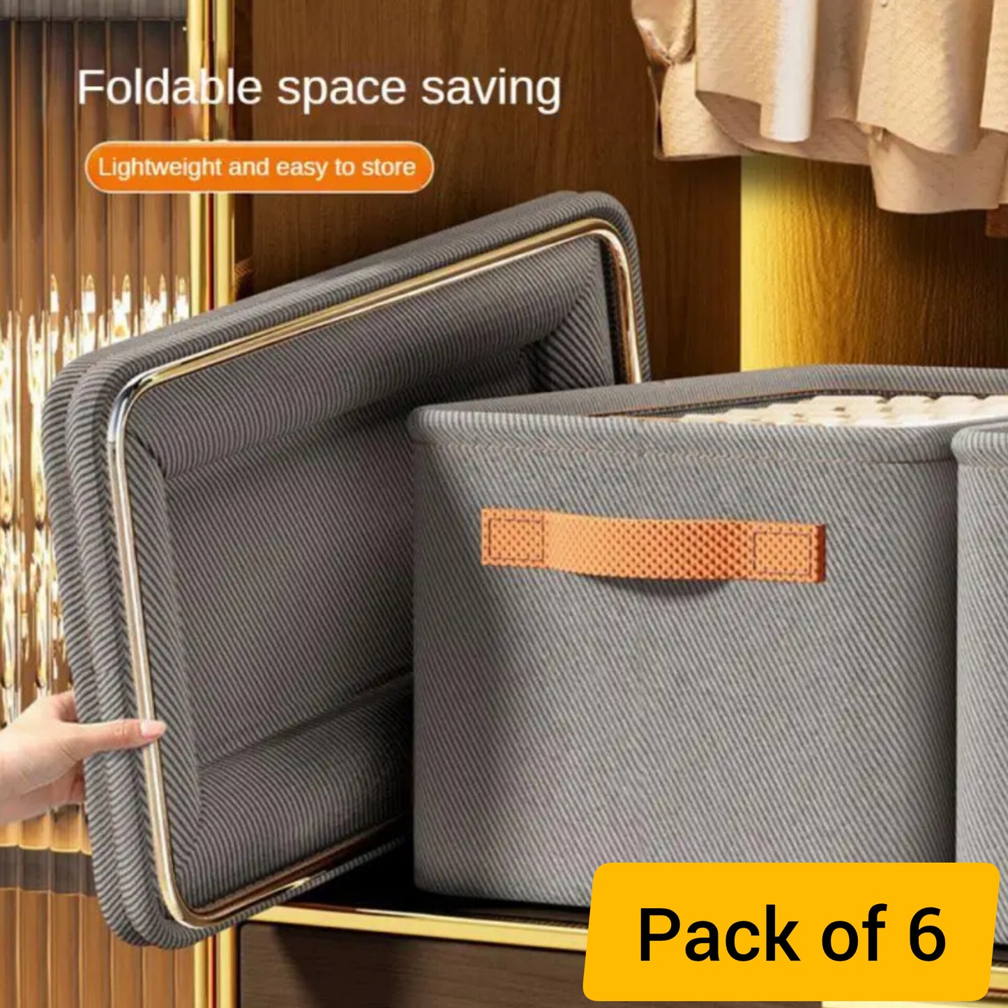 (Pack of 6) Foldable Cloth Storage Organizer For All Clothes type | Non-Woven Foldable Cloth  Organizer Stackers (Pack of 6)