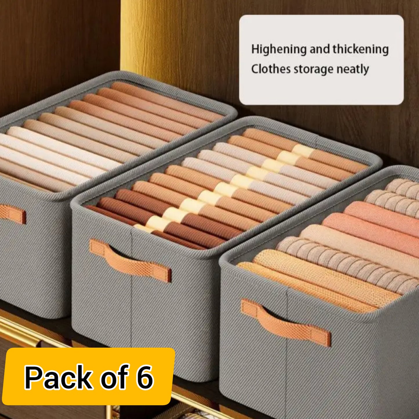 (Pack of 6) Foldable Storage Organizer Set for All Clothes type | Closet Organizer | Cloth Stackers Set, beige (Pack of 6)