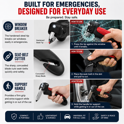 BitKarts essentials- Multipurpose Car Support Handle with Window Breaker & Seat-belt Cutter | Upto 150 kgs