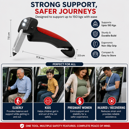 BitKarts essentials- Multipurpose Car Support Handle with Window Breaker & Seat-belt Cutter | Upto 150 kgs