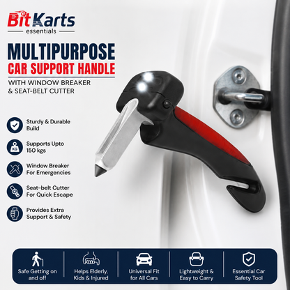 BitKarts essentials- Multipurpose Car Support Handle with Window Breaker & Seat-belt Cutter | Upto 150 kgs
