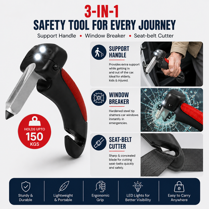 BitKarts essentials- Multipurpose Car Support Handle with Window Breaker & Seat-belt Cutter | Upto 150 kgs