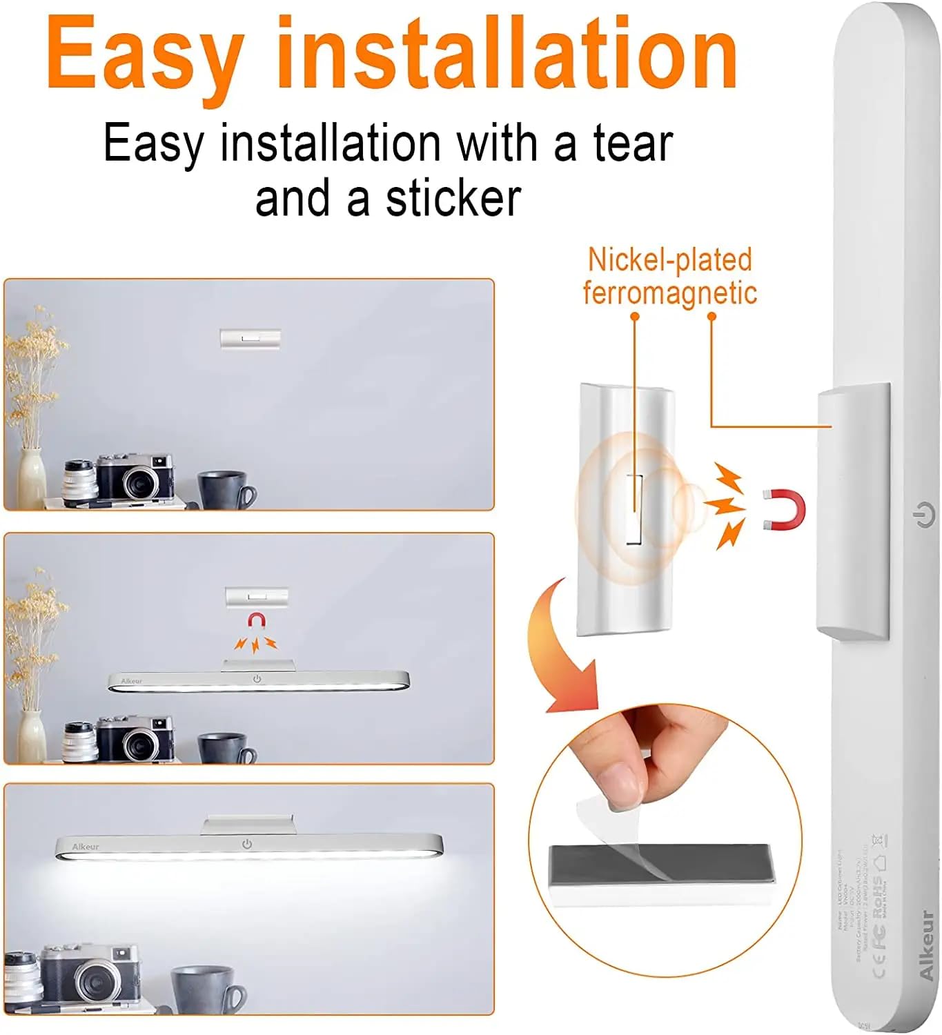 LED Rechargeable Magnetic Cabinet Light with Touch Control & 3 Color Modes | 2000mAh Battery, Dimming, 80° Adjustable | USB-C Wireless Light Bar for Wardrobe, Desk | Multicolor | (Pack of 1)