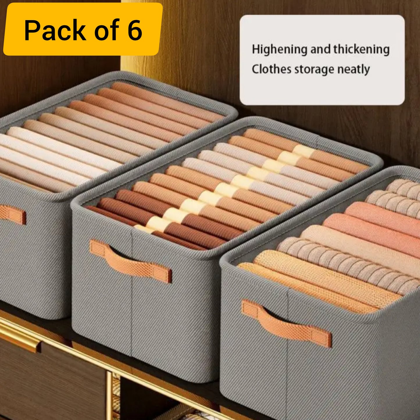 (Pack of 6) Foldable Cloth Storage Organizer For All Clothes type | Non-Woven Foldable Cloth  Organizer Stackers (Pack of 6)