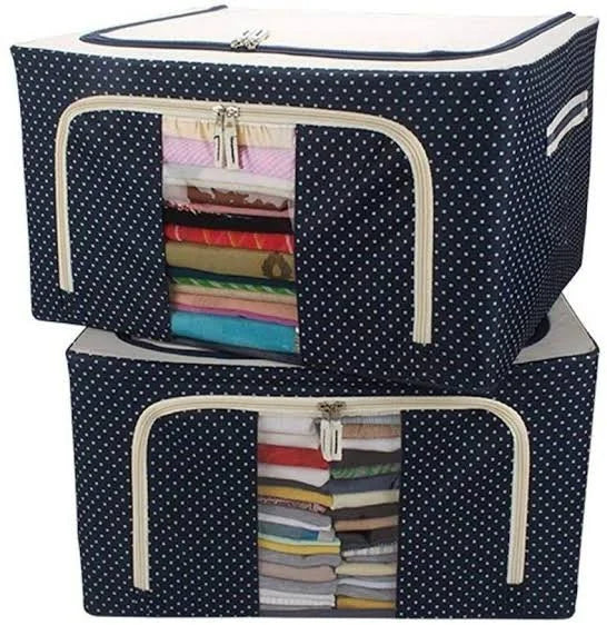 [Pack of 3/6] Cloth & Storage Organiser Box | Extra Large 66L | Water-Resistant Fabric with Zipper & Metallic Support Rods | Foldable Clothes Storage for Bedroom & Wardrobe [Pack of 9/18]