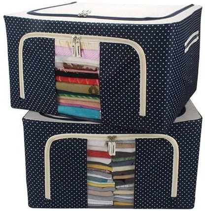[Pack of 3/6] Cloth & Storage Organiser Box | Extra Large 66L | Water-Resistant Fabric with Zipper & Metallic Support Rods | Foldable Clothes Storage for Bedroom & Wardrobe [Pack of 9/18]