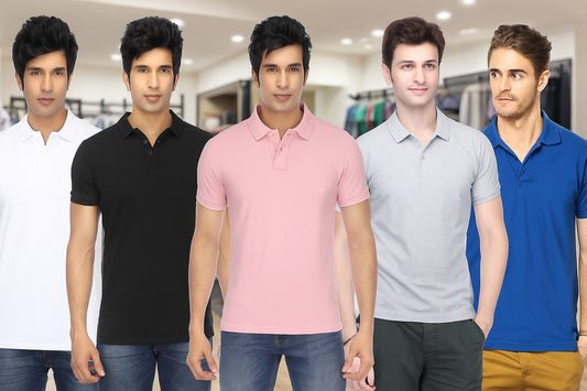 Polo T-shirt White Black Pink Grey Royal Blue Pack Of 5
