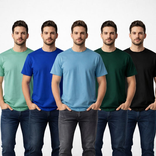Round Neck T-Shirt Half Sleeves pack of 5 (Random Color)